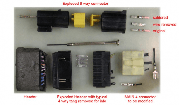 exploded view of connectors and wiring for electric mirrors