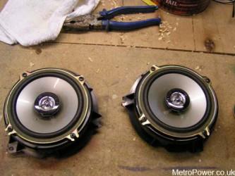 two speakers mounted ready to re-fit back into car