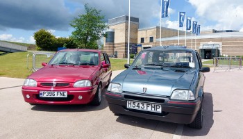Rover 100 and Metro GTa in front of British Motor Museum at Gaydon