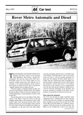 Car Test - Rover Metro Auto and Diesel