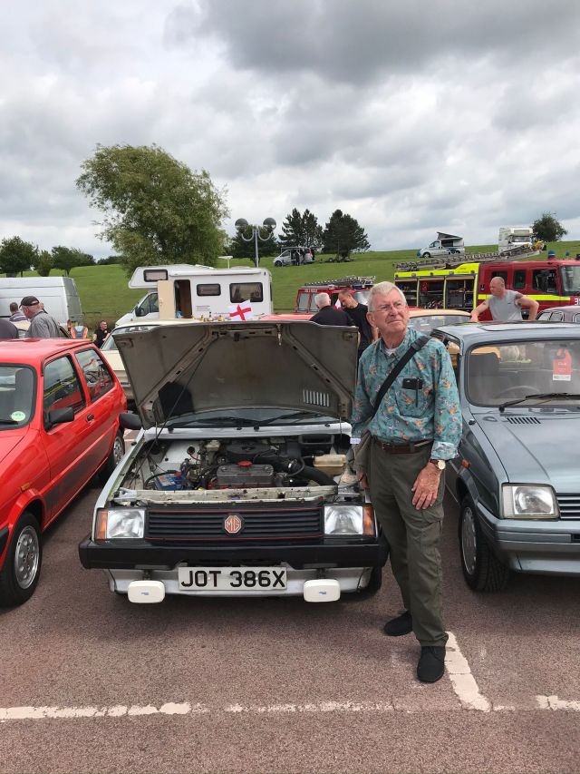 Harris Mann pictured with Martin McFeely's MG Metro at the British Motor Museum, Gaydon